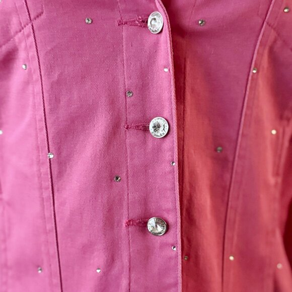 Christine Alexander Womens Pink Crystal Rhinestones Denim Stretch Jacket L - Picture 4 of 6